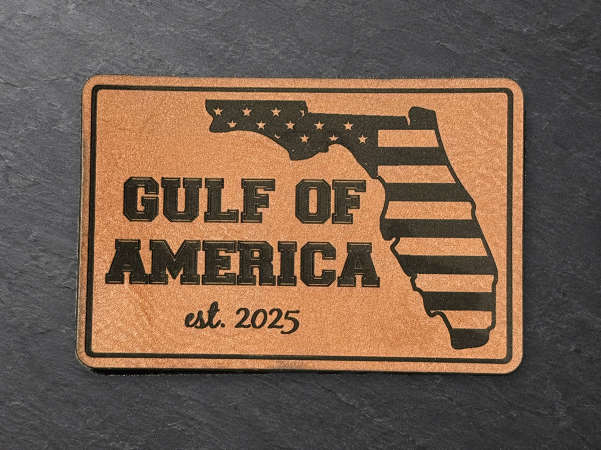 Gulf of America patch, copper rectangular patch with florida flag