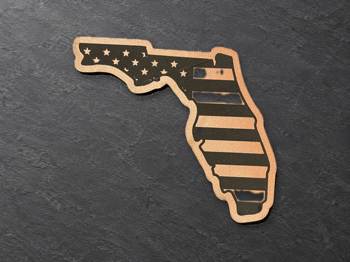 Florida flag patch, copper state-shaped patch