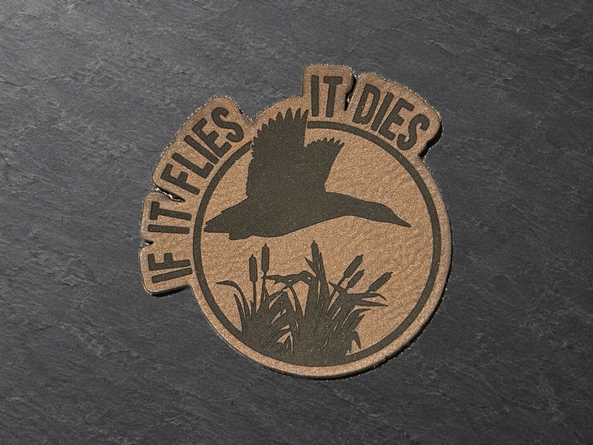 If It Flies, It Dies patch, tan duck patch
