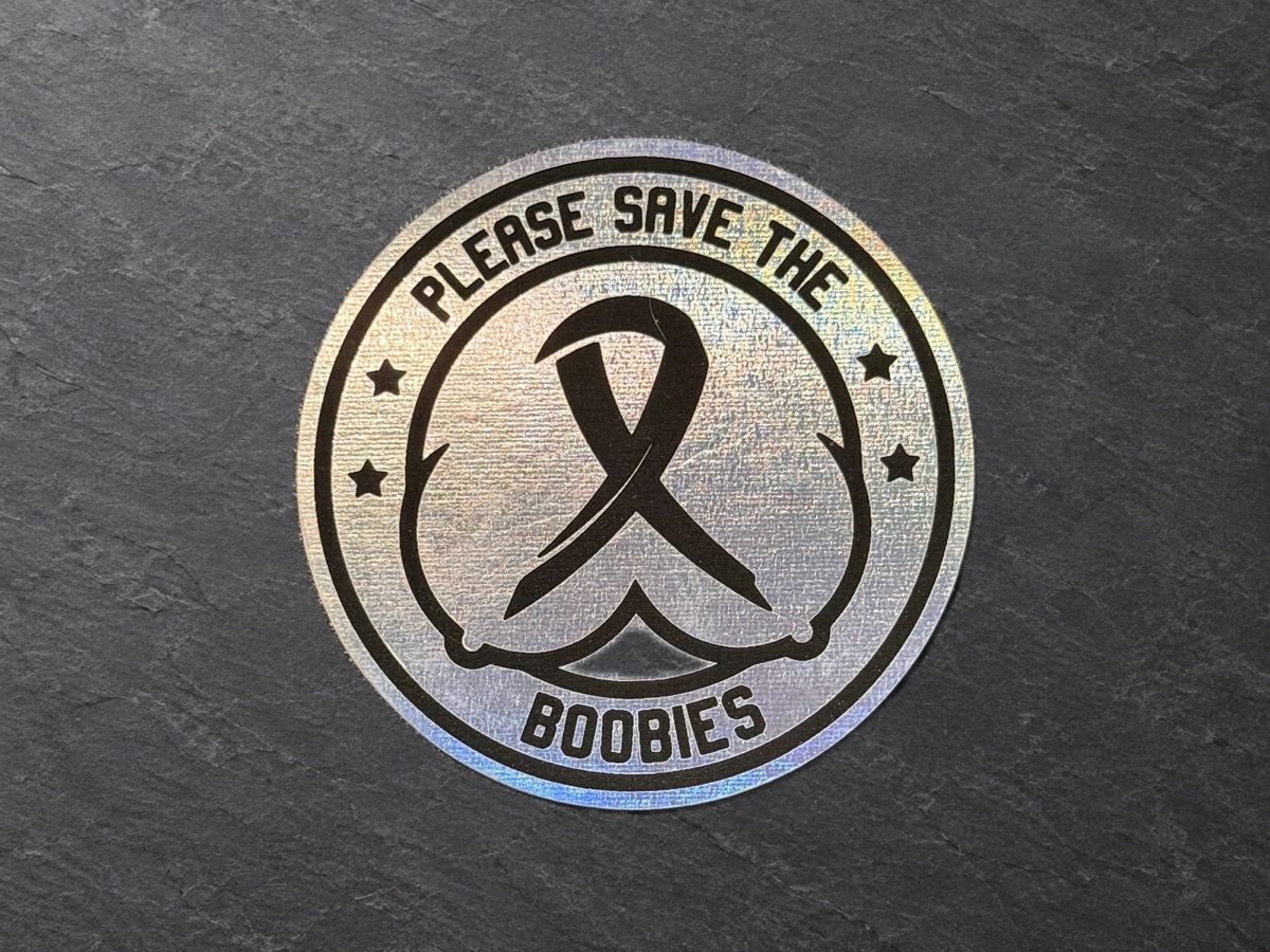 Please Save the Boobies patch, silver awareness patch